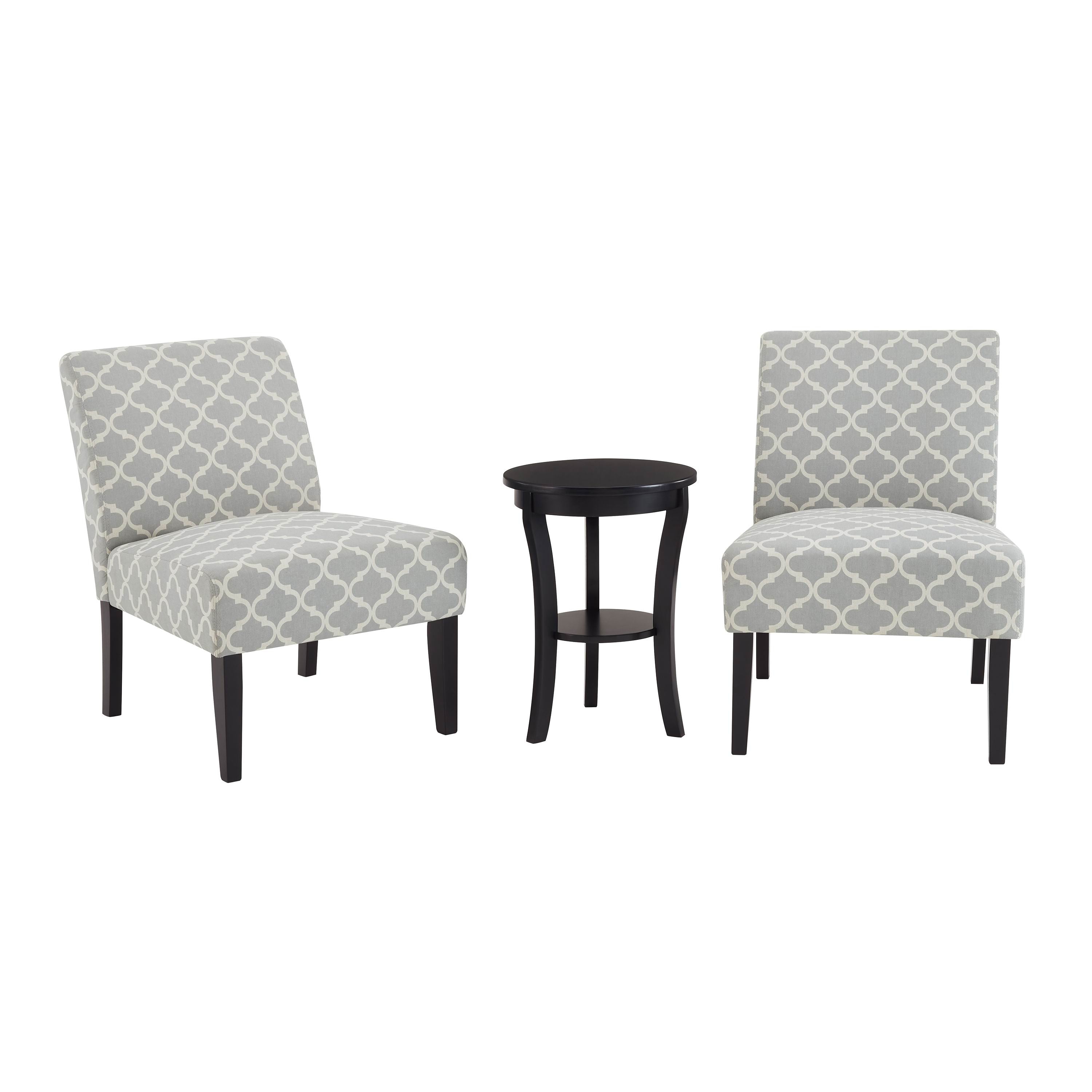3pc Gray Fabric Side Table and 2 Chairs S795