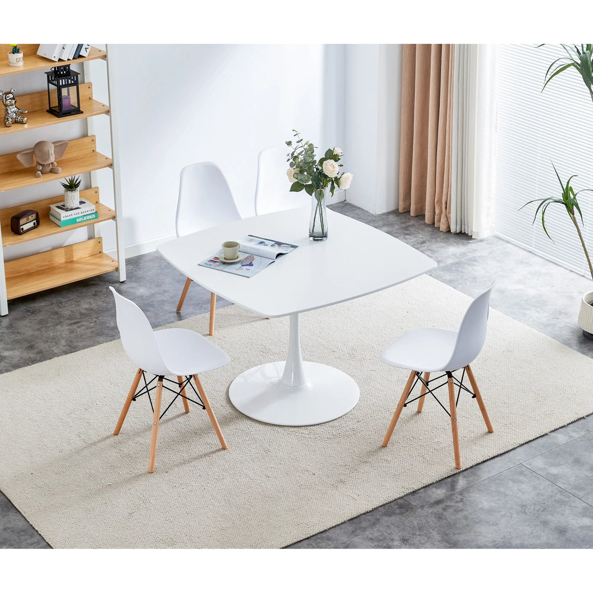 White Mid-century Round MDF Pedestal Dining Table T694312