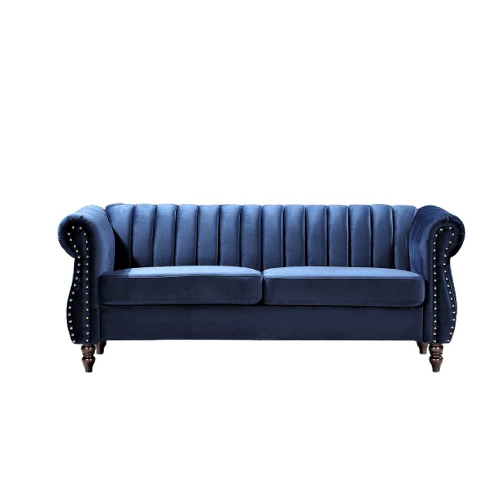 Dark Blue Velvet 3-Seats Chesterfield Sofa U46213