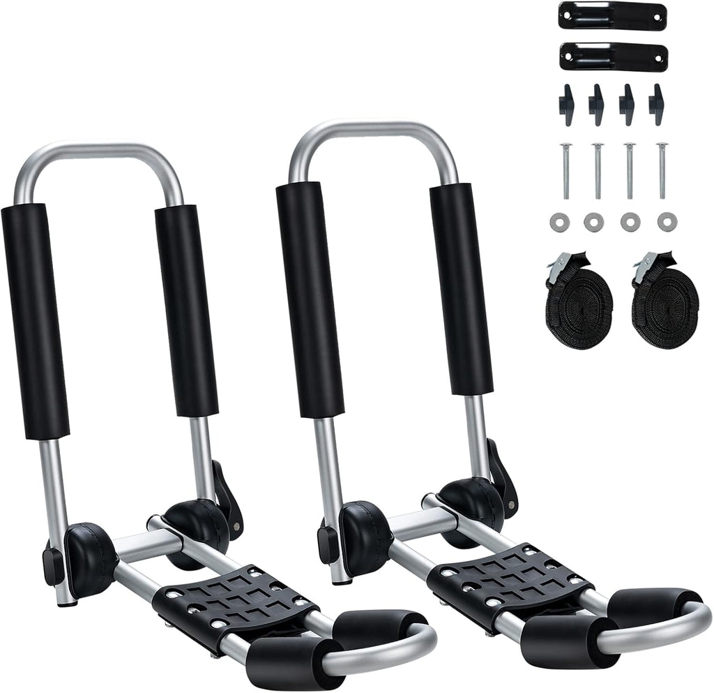 2 Pair Folding Kayak Roof Rack with Ratchet Lashing Straps N644