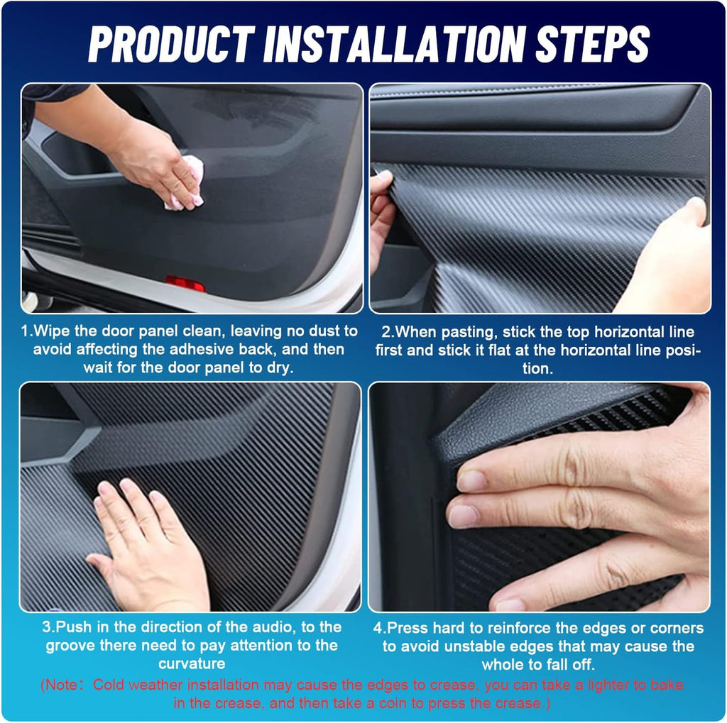 Carbon Fiber Texture Side Door Anti-Kick Threshold Protection Decal Panel G7337