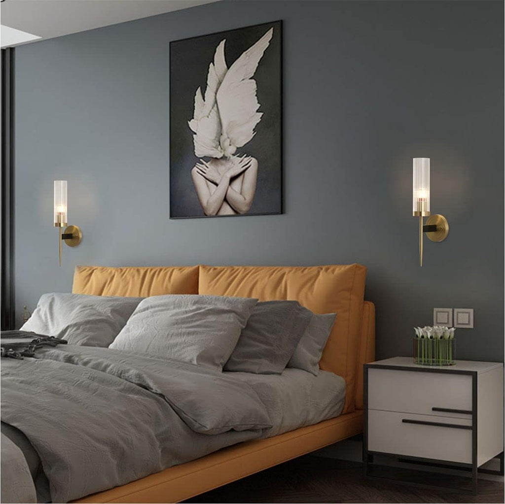 Modern Wall Sconce Clear with Crystal Cylindrical Lampshade 1-Light Brass 2Pack T4025