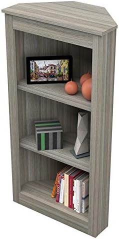 Gray Smoke Oak 3 Shelf Corner Bookcase F6306