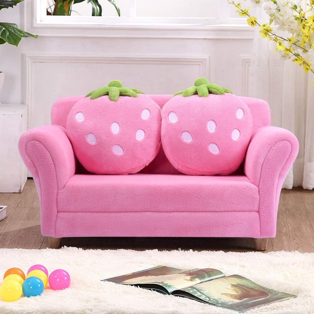 Pink Toddler Couch with Wooden Frame and Coral Fleece Surface S78435