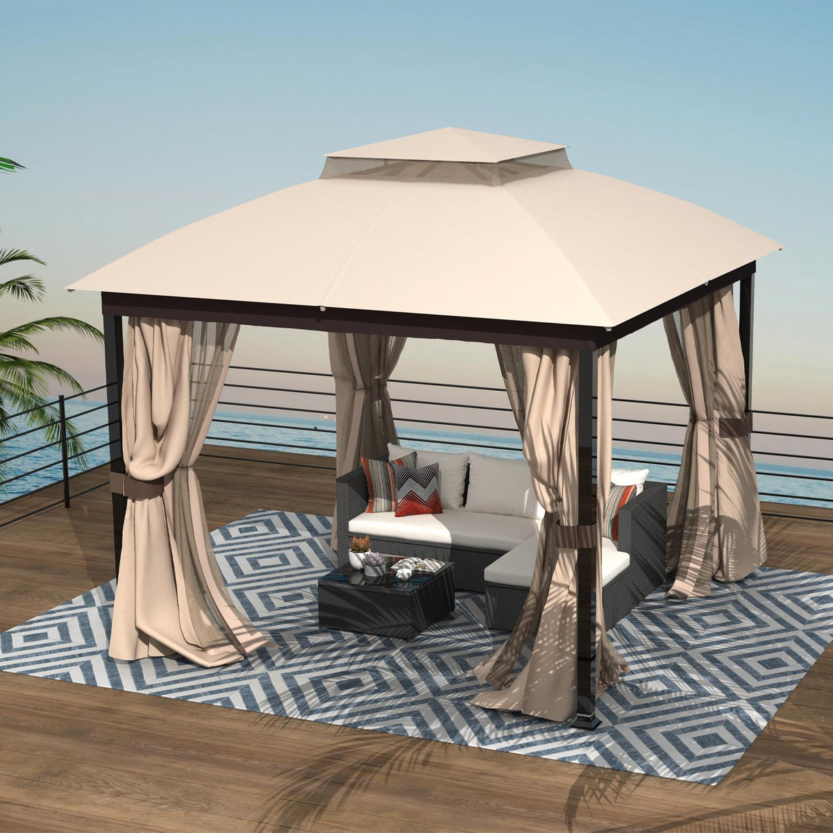 Sand 10x10 Double Roof Gazebo with Mosquito Netting U901166