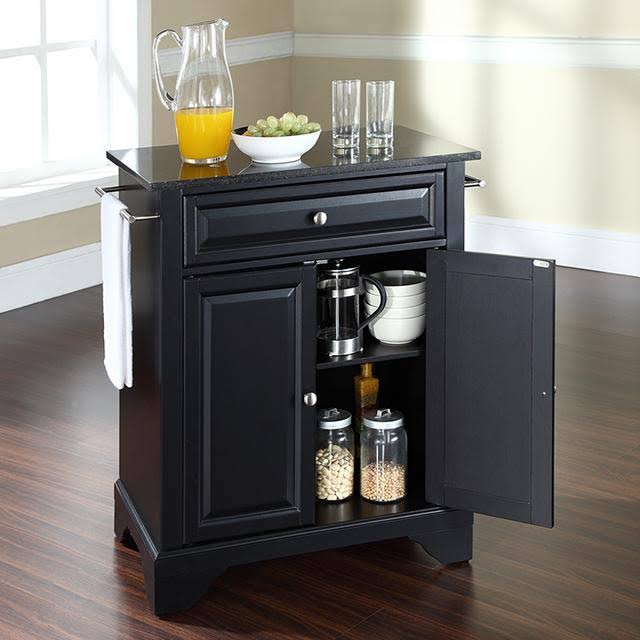 Black Granite Top Portable Kitchen Island R631