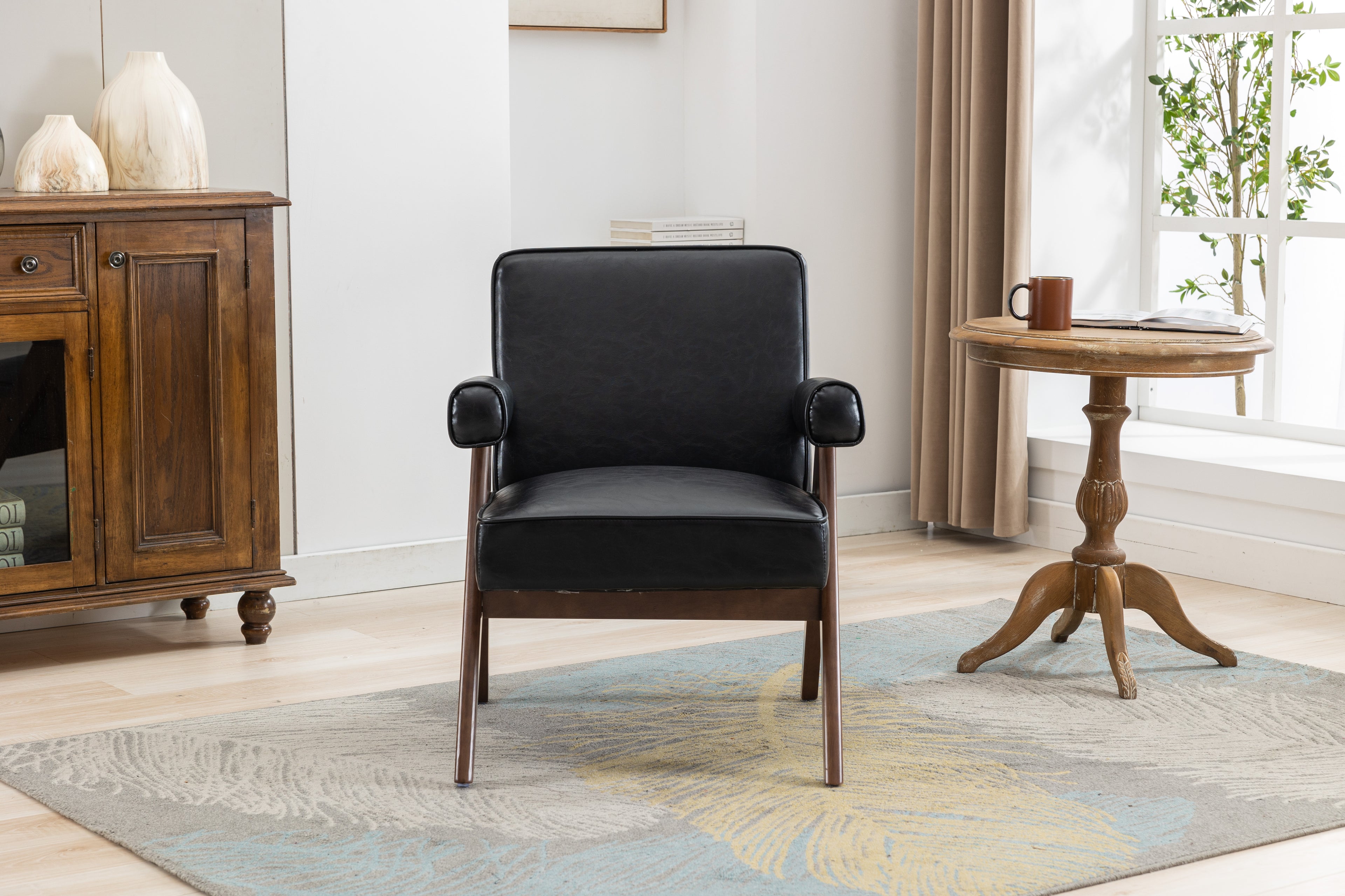 Mid-Century Modern Accent Chair with Solid Wood Armrest Z4497