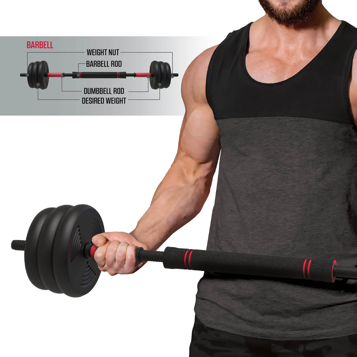 60 lbs 4-in-1 Adjustable Dumbbell Barbell Kettlebell Weight Set I4885