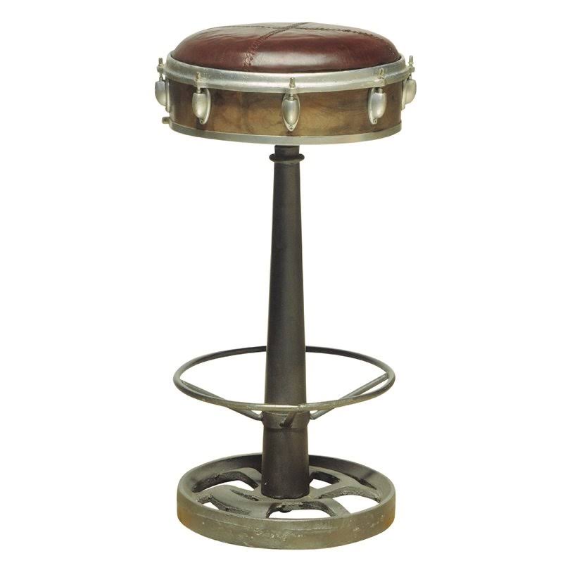 Cast Iron Framed Leather Bar Stool Brown / Brass N842076