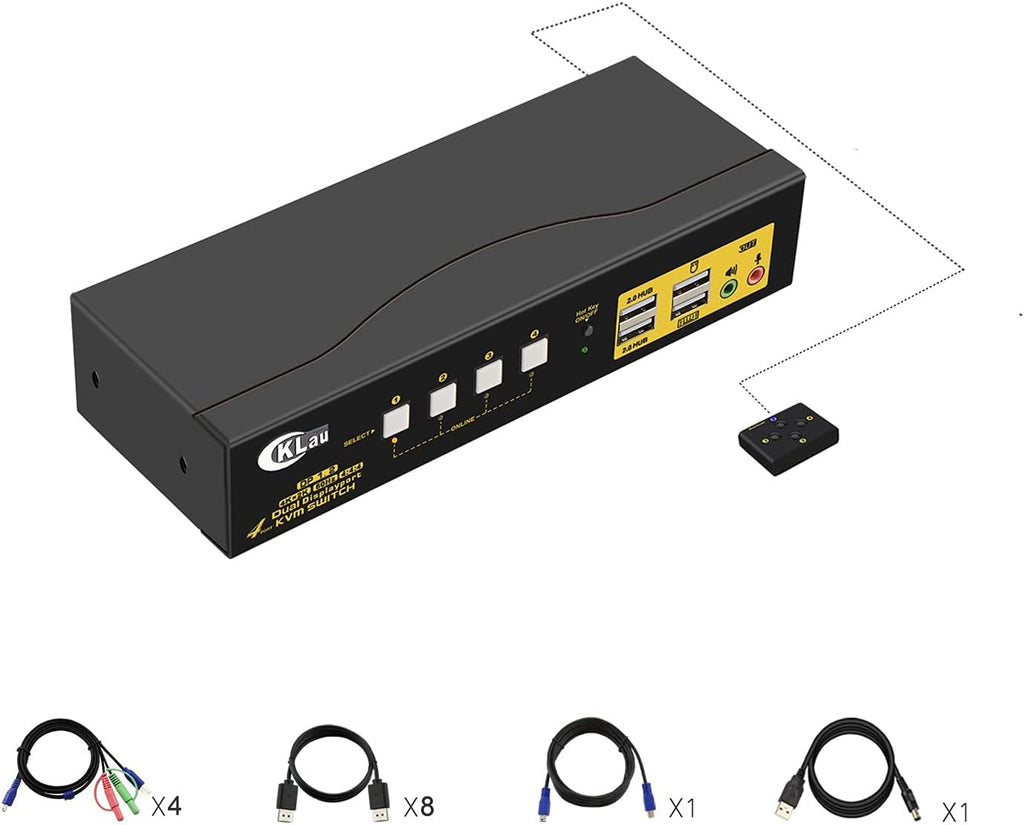 Dual Port Triple Monitor KVM Switch Displayport with Audio Output, USB 2.0 Hub and Cables T252921
