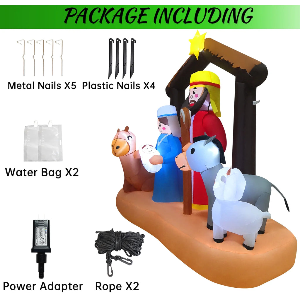 6ft Christmas Inflatables Nativity Scene with Build-in LEDs P7461