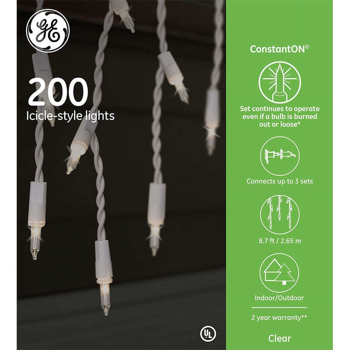 200-Count White Icicle Incandescent Christmas Lights E3893