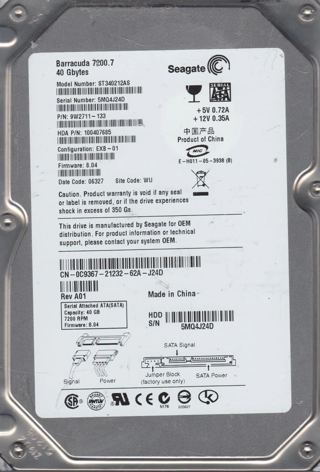 40GB SATA 3.5 Hard Drive X48313