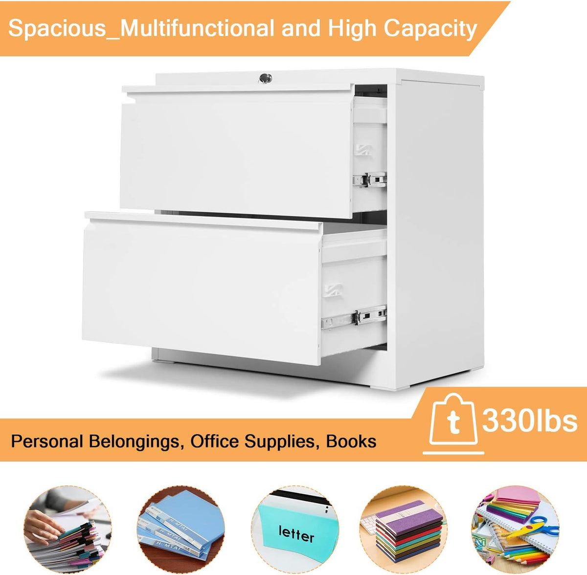 2 Drawer Metal Lateral File Cabinet with Lock F717