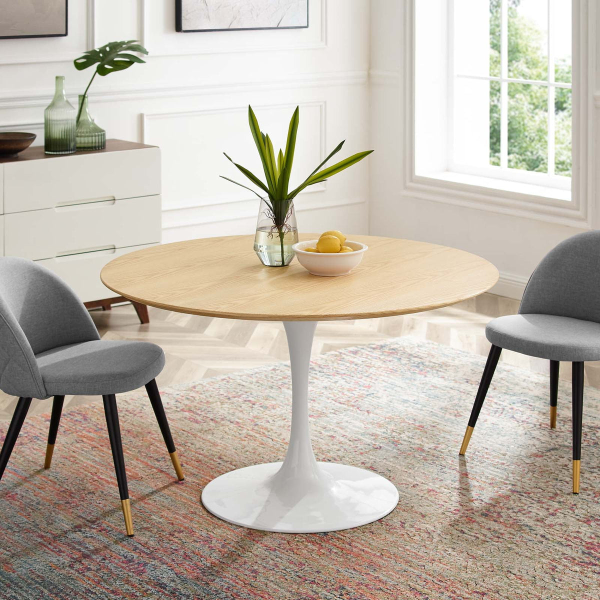 Round Natural Brown Wood Dining Table H684