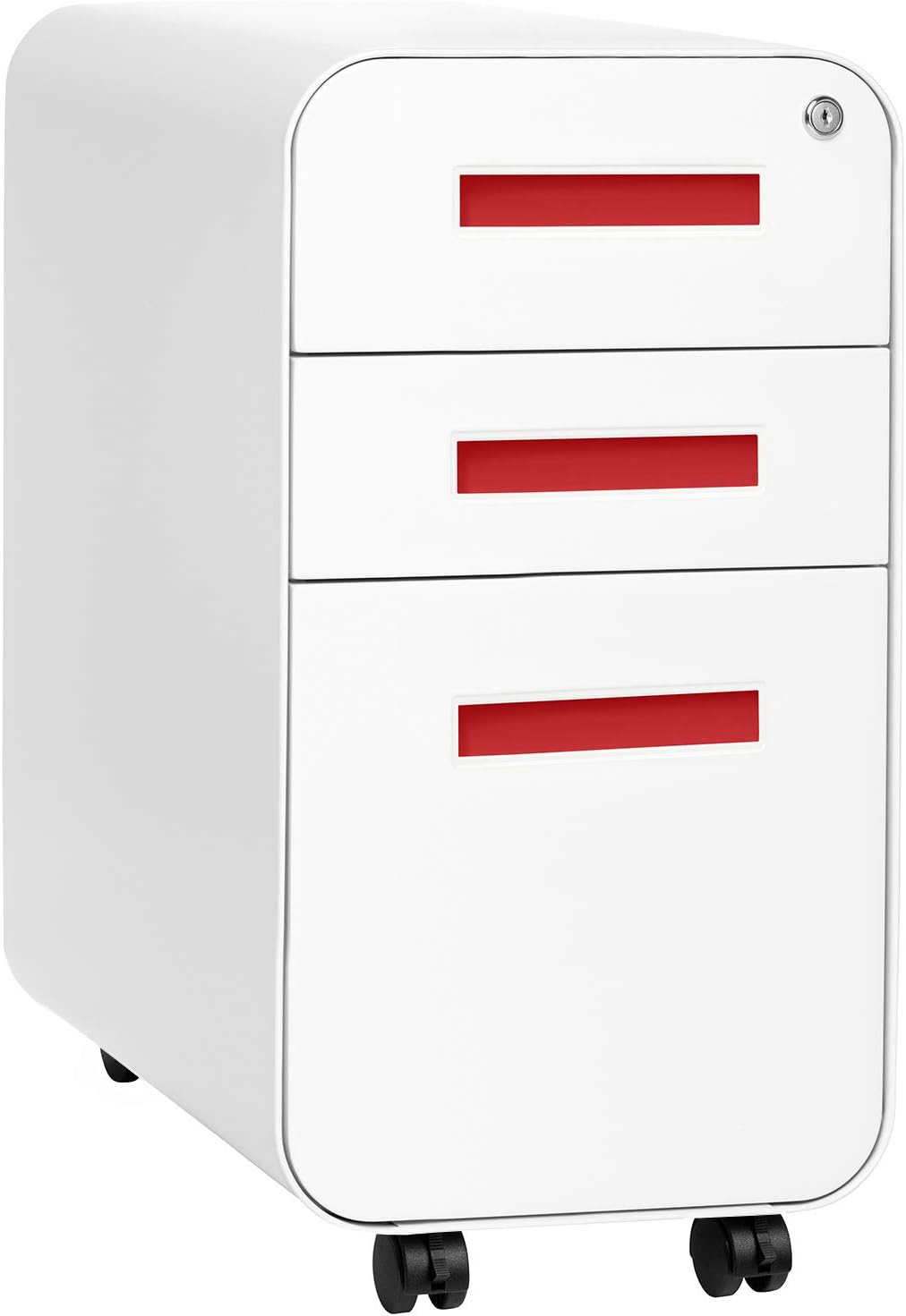 3-Drawer Mobile File Cabinet, White/Red T173