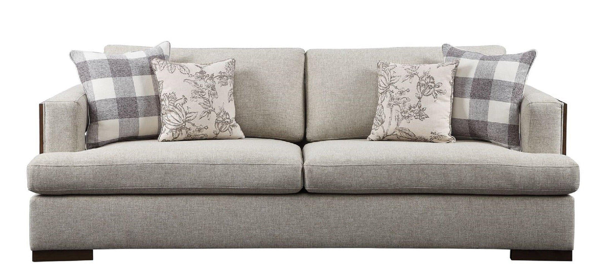 Beige Fabric & Walnut Sofa + Loveseat N7649