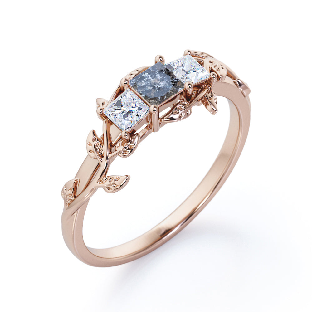 Triple Stone Engagement Ring with Salt and Pepper Diamond and Moissanite H609078