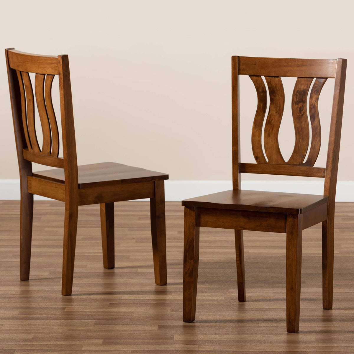 Walnut Brown Finished Wood 2-Piece Dining Chair Set J9847