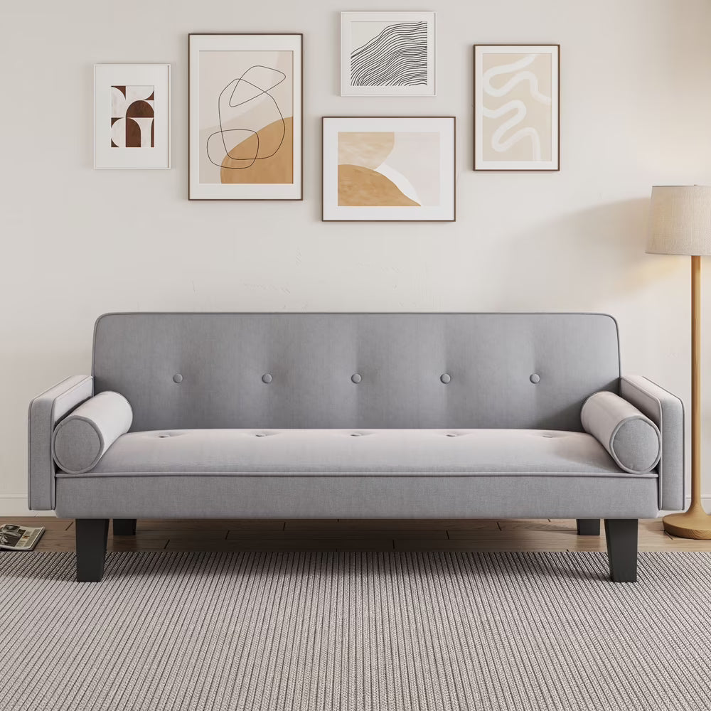 Dark Grey Cotton Linen Sleeper Sofa Bed with Two Pillows F942