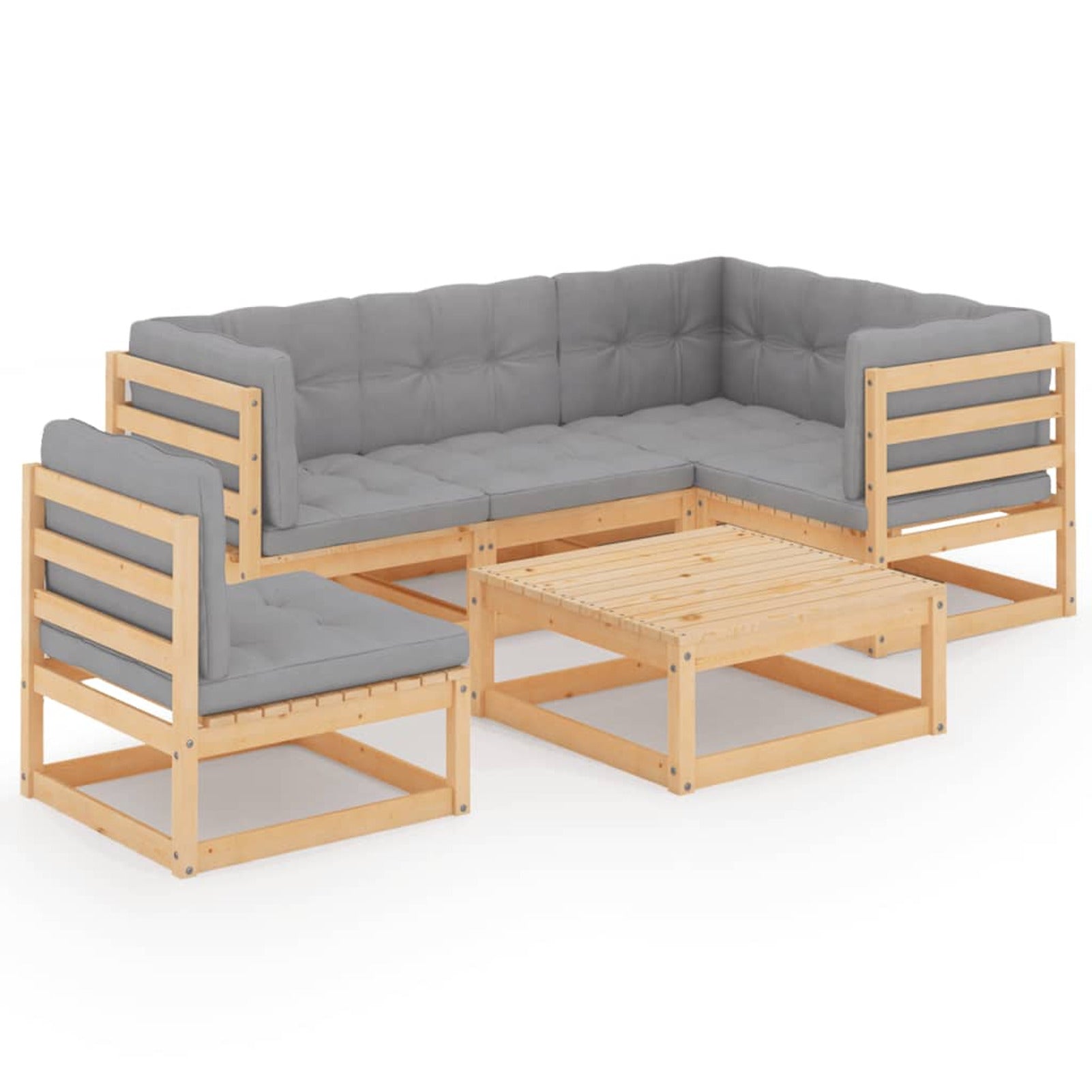 6 Piece Gray Cushioned Pinewood Sectional Sofa Set T358745
