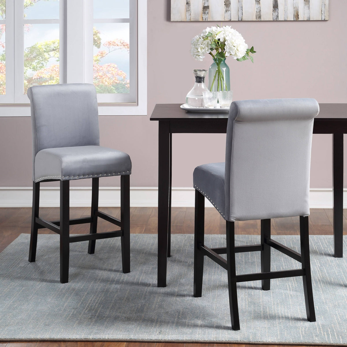 White Velvet Counter Chair Set of 2 B28607