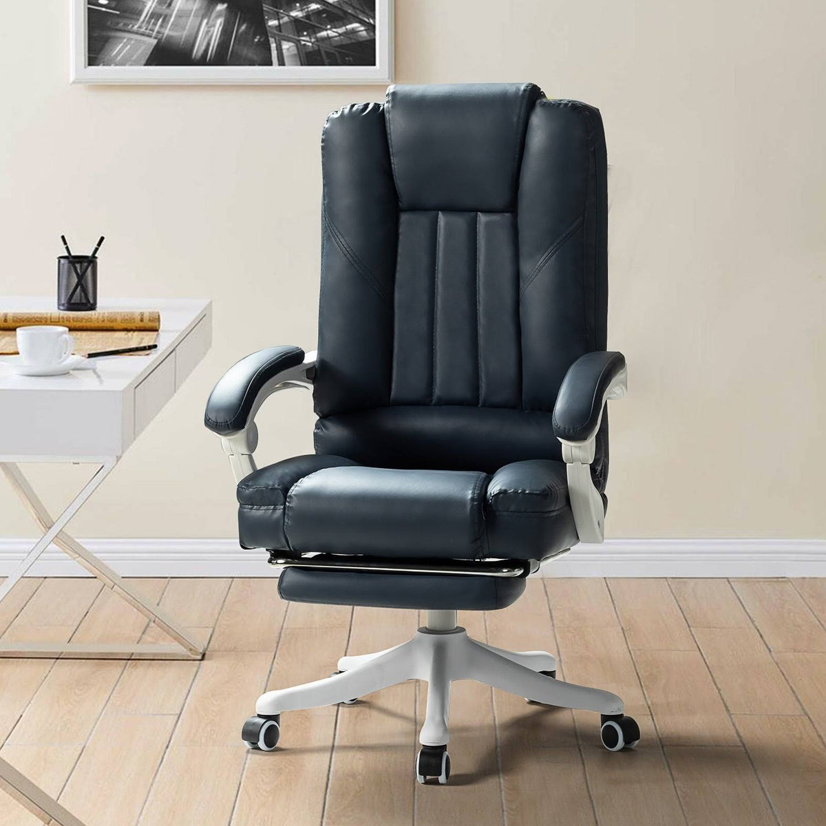 Navy Swivel Gaming Chair with White Base L5893