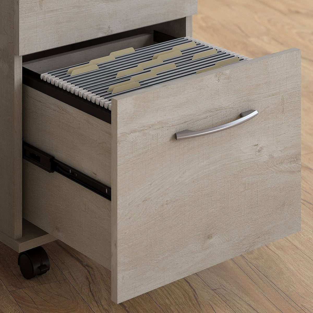 Washed Gray Small Desk with Mobile File Cabinet and Bookcase R334023