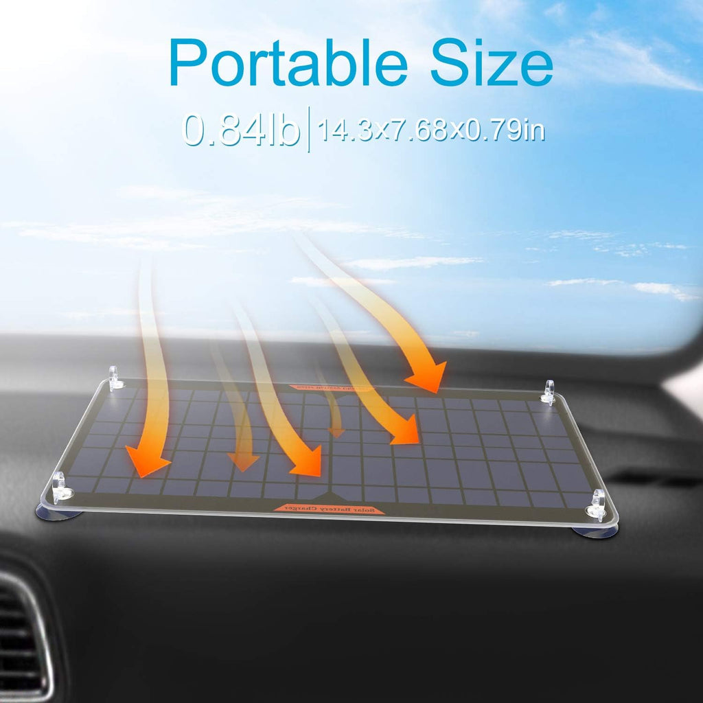 10W 12V Solar Panel Car Battery Charger Portable Waterproof Trickle Charger & Maintainer with Cigarette Lighter Plug & Alligator Clip Pack of 2 V2042