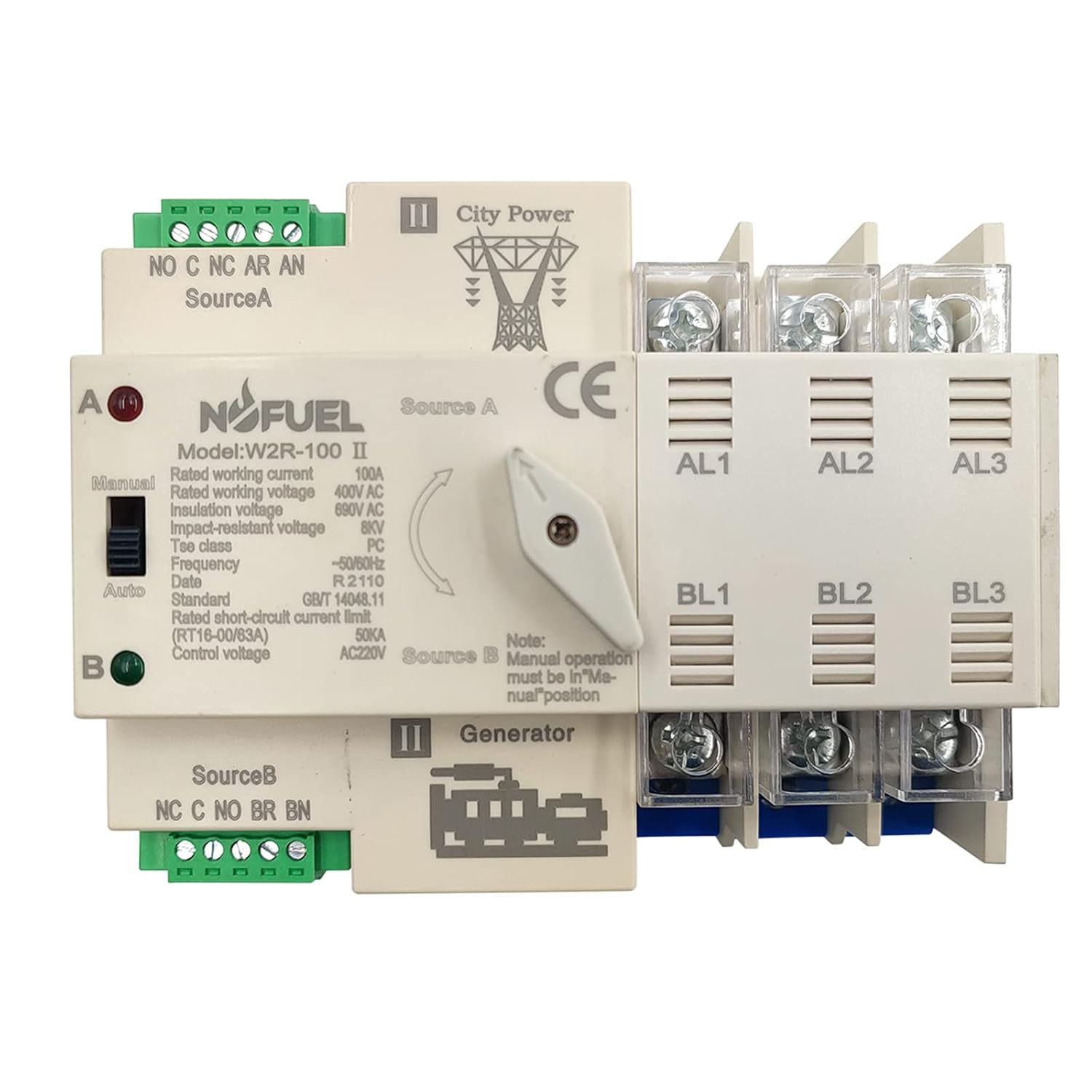 2P 100A Dual Power Automatic Transfer Switch Din Rail 220V Pack of 2 D4917