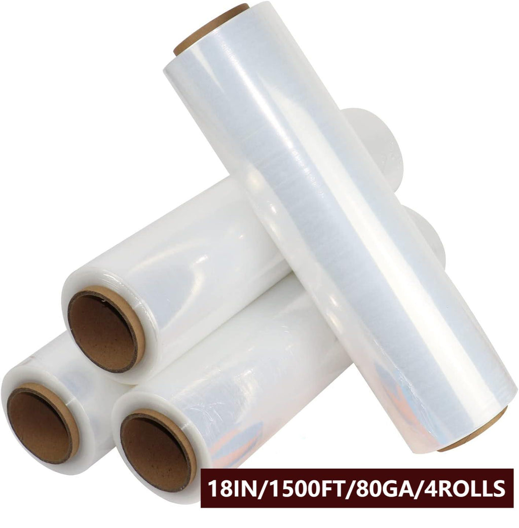 18" x 1500' Clear Cast Hand Stretch Film, 80 Gauge, 4 Rolls Z6018