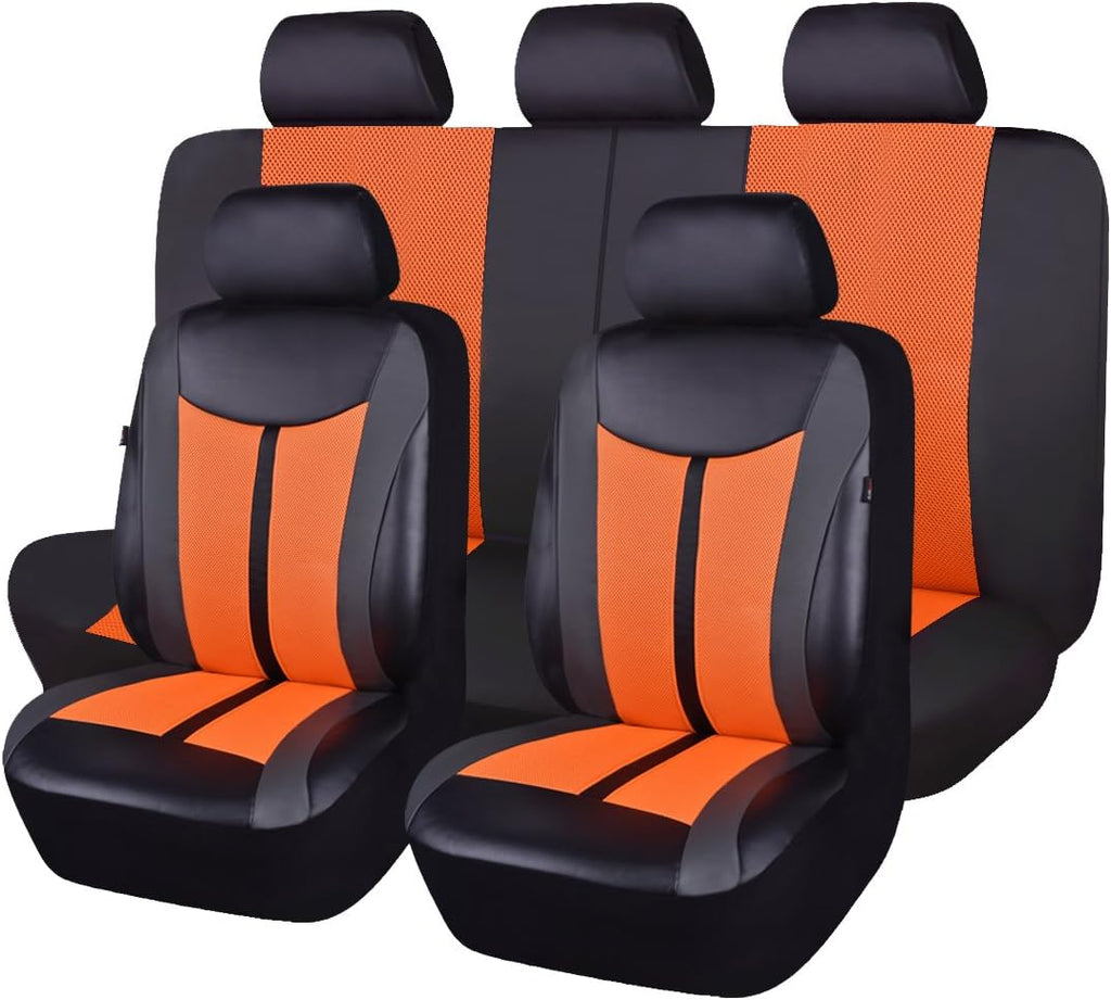 Black Purple Violet Leather Splicing Mesh Car Seat Covers Pack of 2 X2104