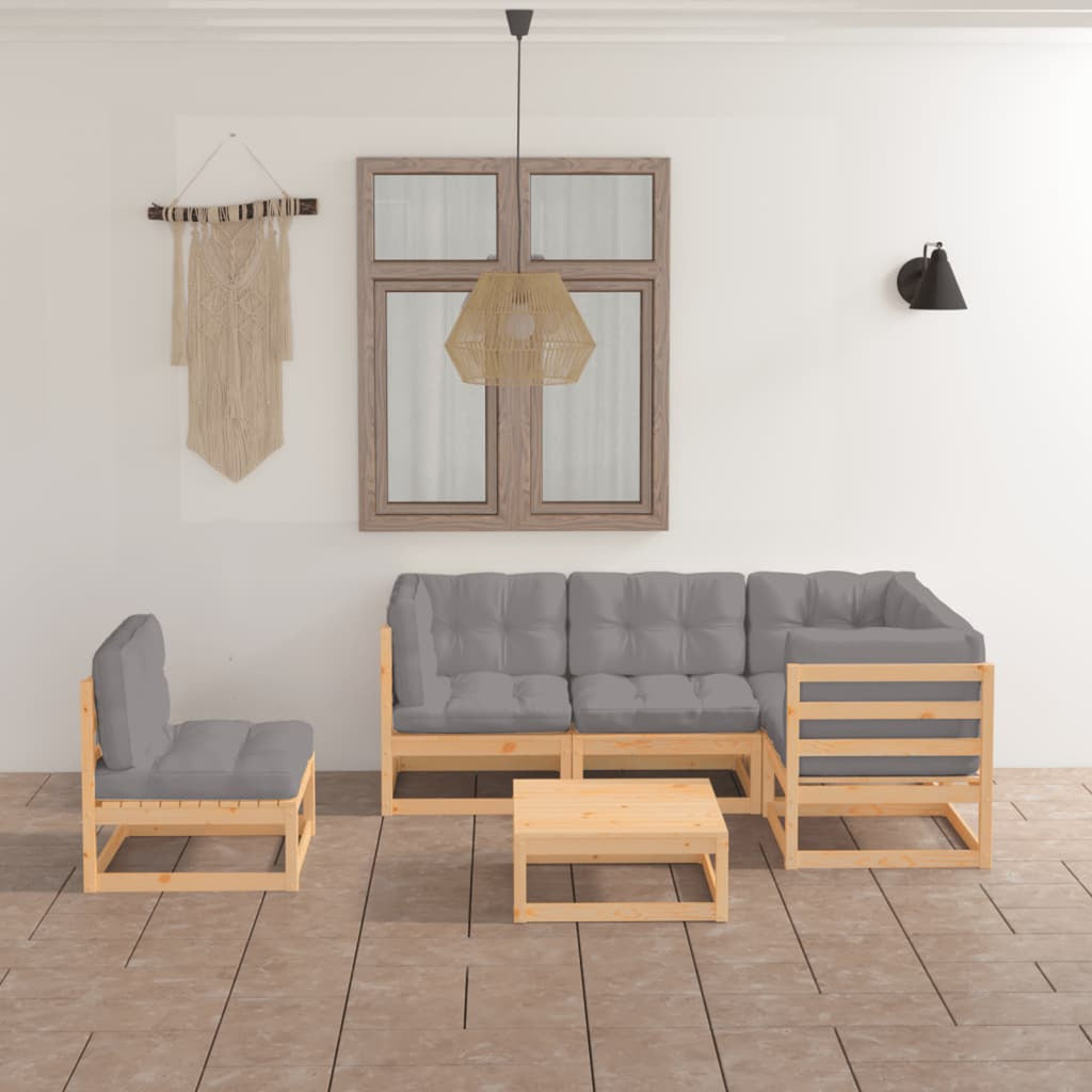 6 Piece Gray Cushioned Pinewood Sectional Sofa Set T358745