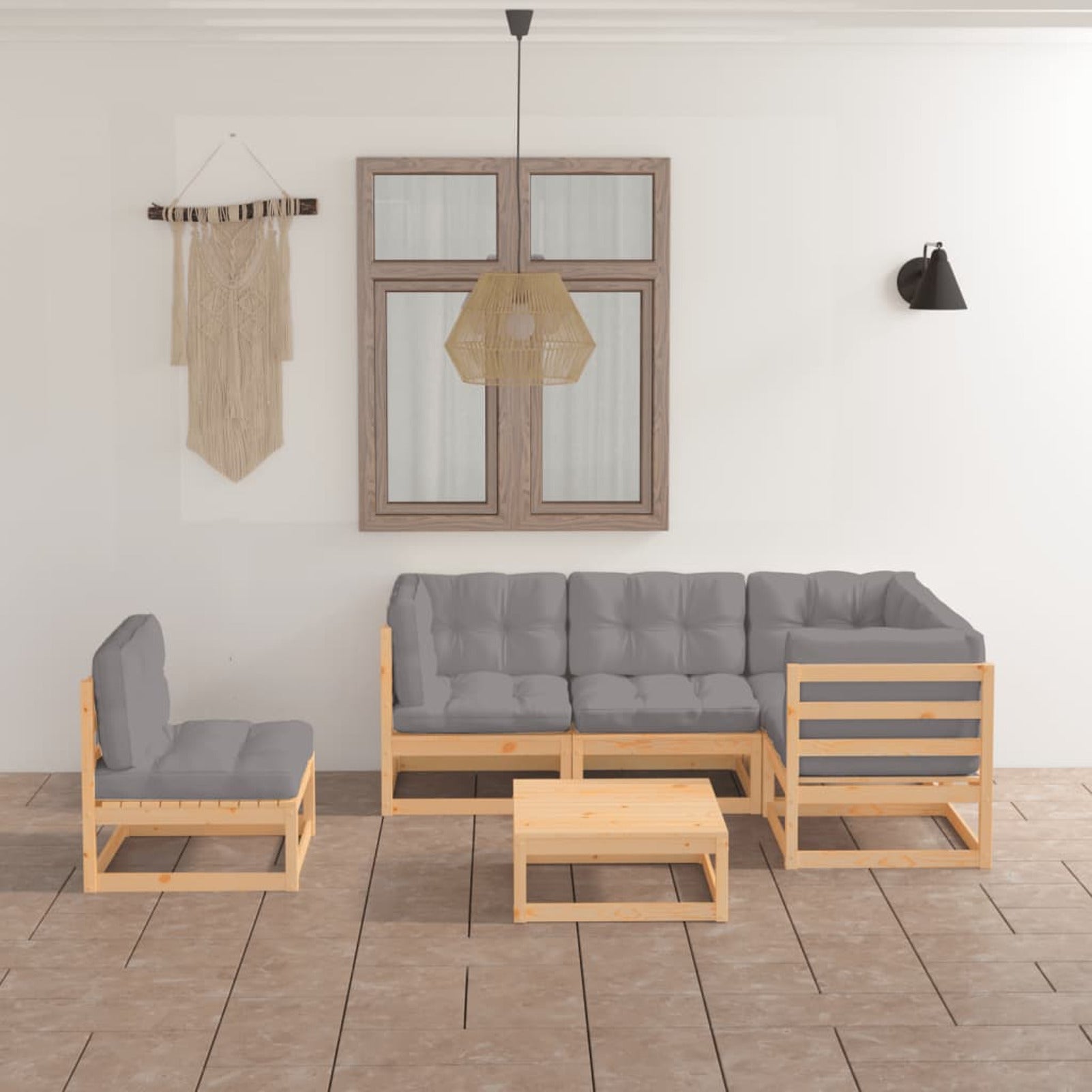 6 Piece Gray Cushioned Pinewood Sectional Sofa Set T358745