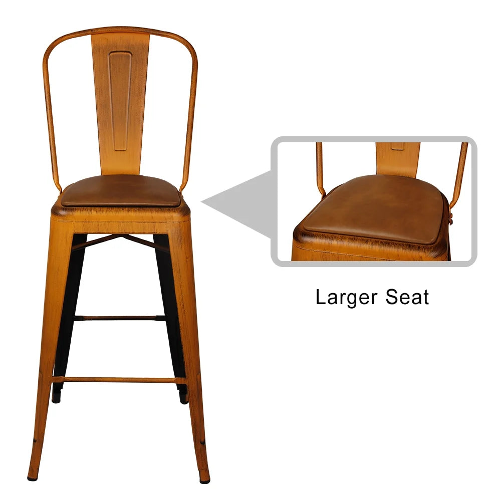30 inch High Back Bar Stools Set of 6 Vegan Leather Seat K37550