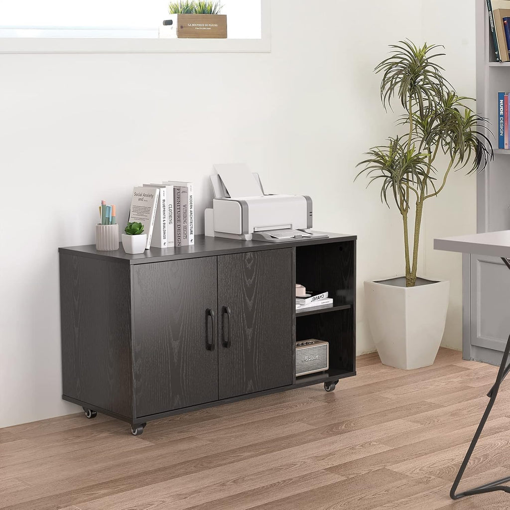 Black Rolling File Cabinet with Storage M44787