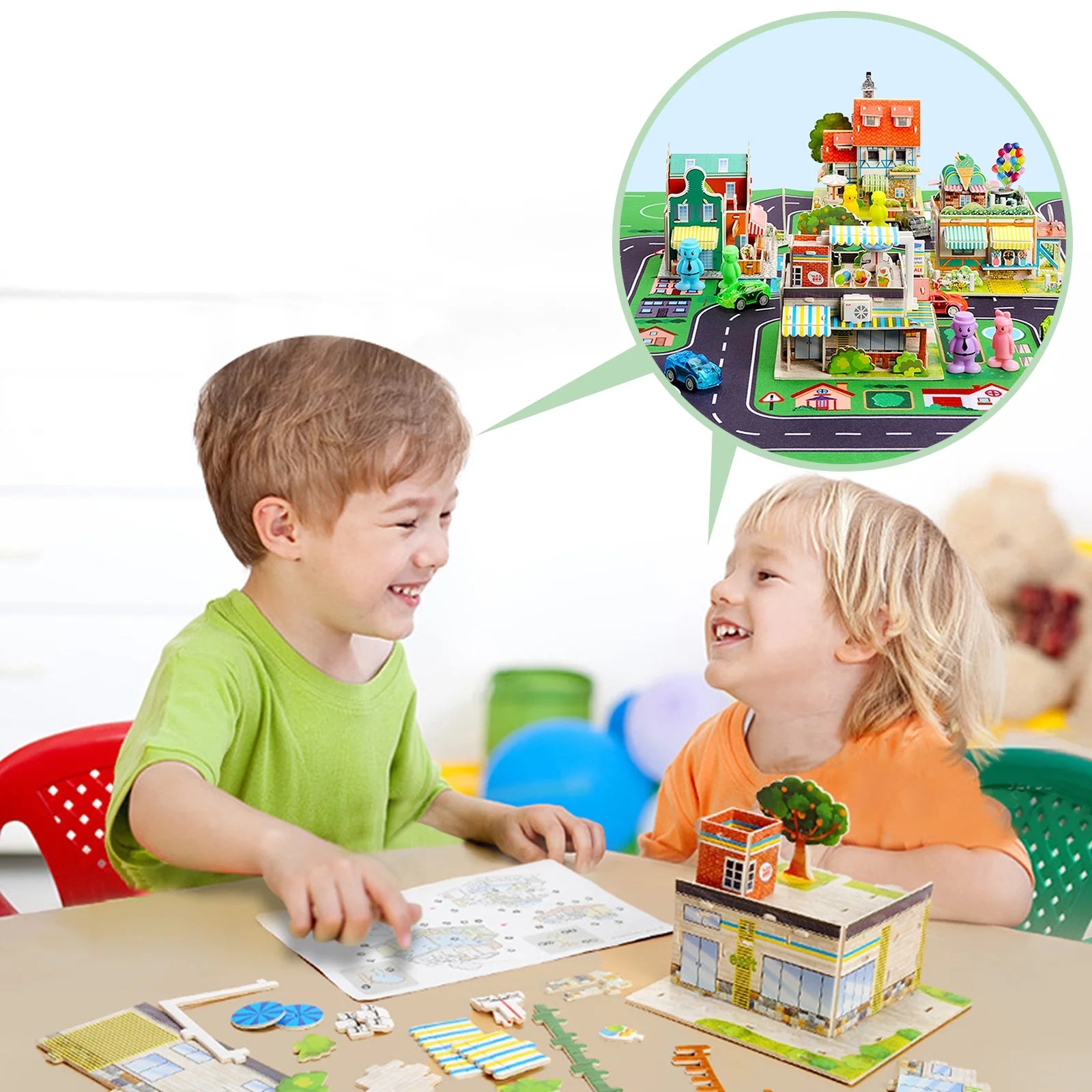 Construction Building Sets with 6 Cartoon Character Toys I371317
