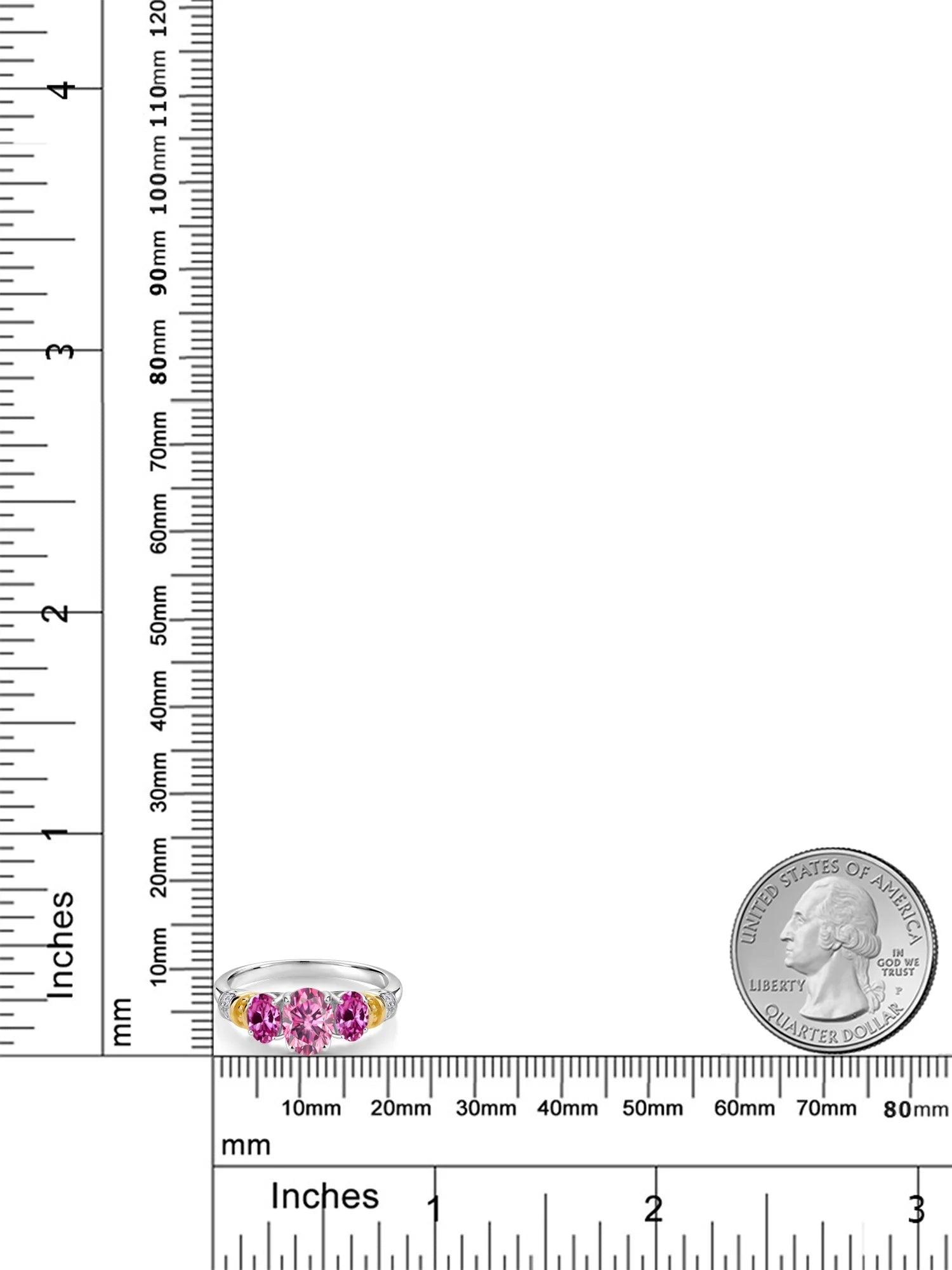 Oval Pink Moissanite and Created Sapphire 3 Stone Ring with White Diamond, 2.41 Cttw M70248