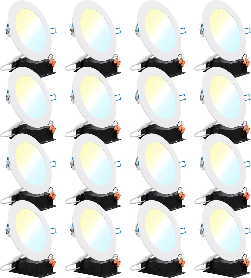 16 Pack 6 Inch Ultra Thin LED Recessed Ceiling Lights, 3000K Warm White, Dimmable 14W O650