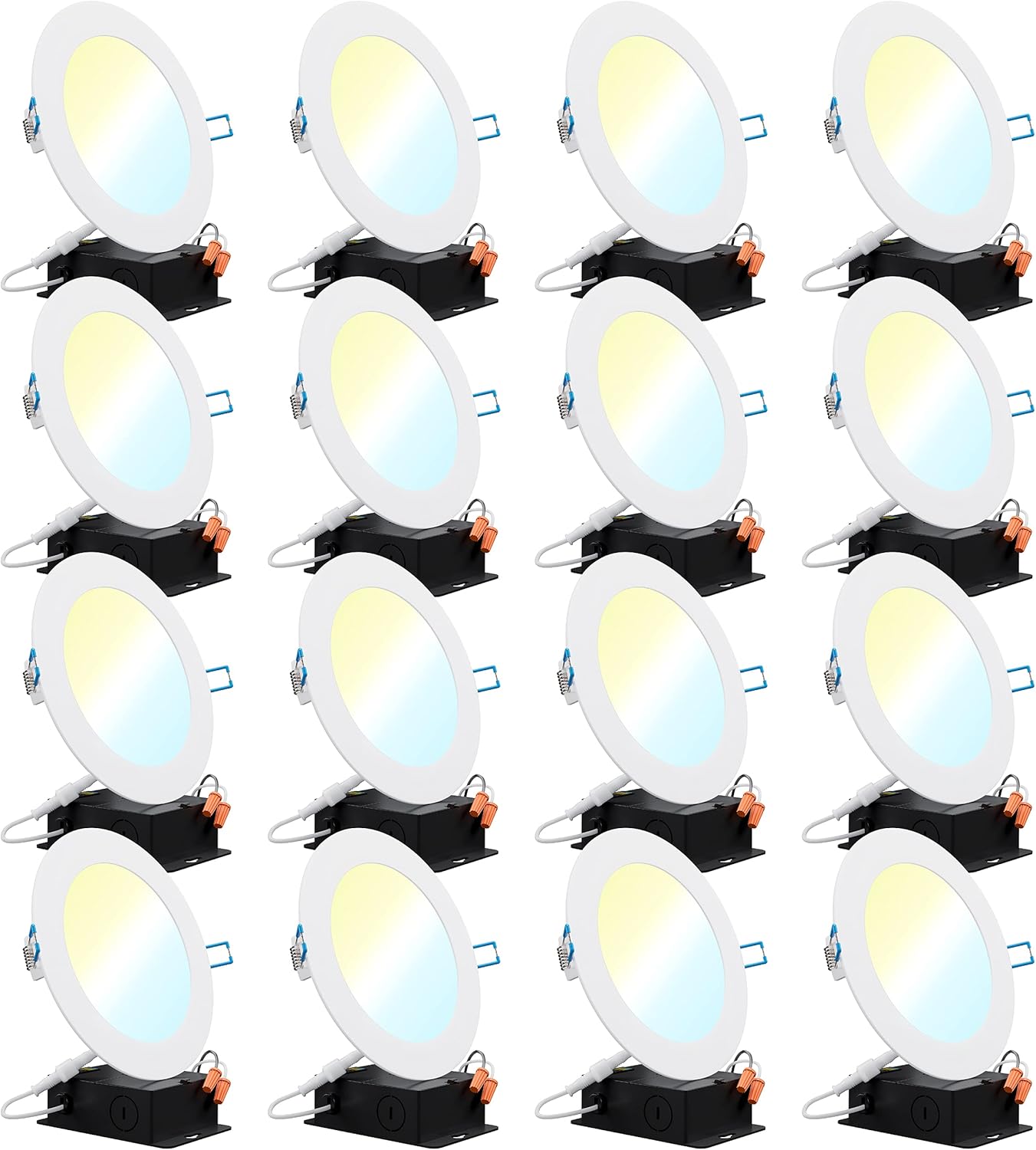 16 Pack 6 Inch Ultra Thin LED Recessed Ceiling Lights, 3000K Warm White, Dimmable 14W O650