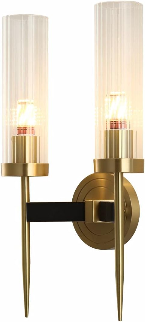 Modern Wall Sconce Clear with Crystal Cylindrical Lampshade 1-Light Brass 2Pack T4025
