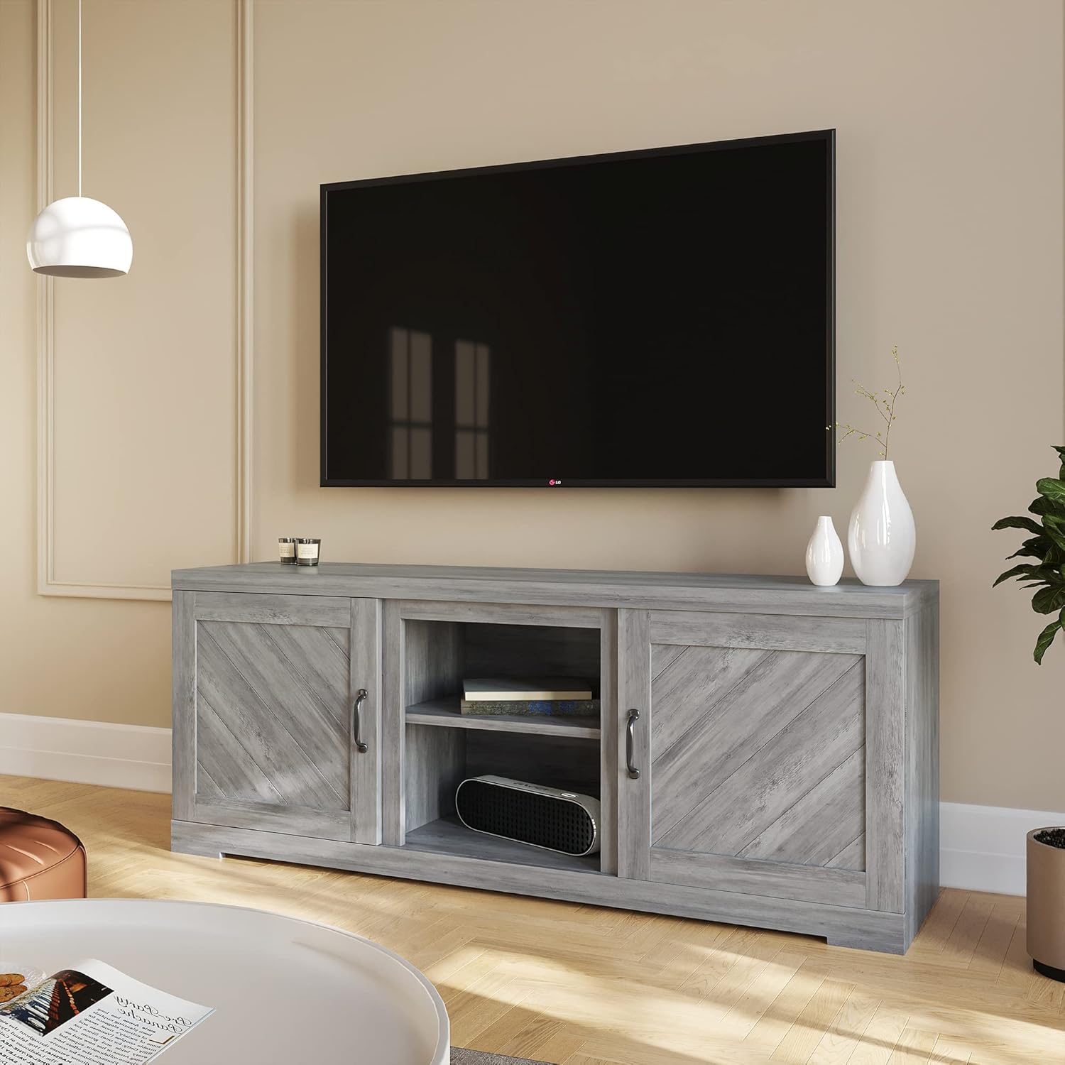 Electric Fireplace TV Stand with Storage Cabinets and Infrared Heater C7515