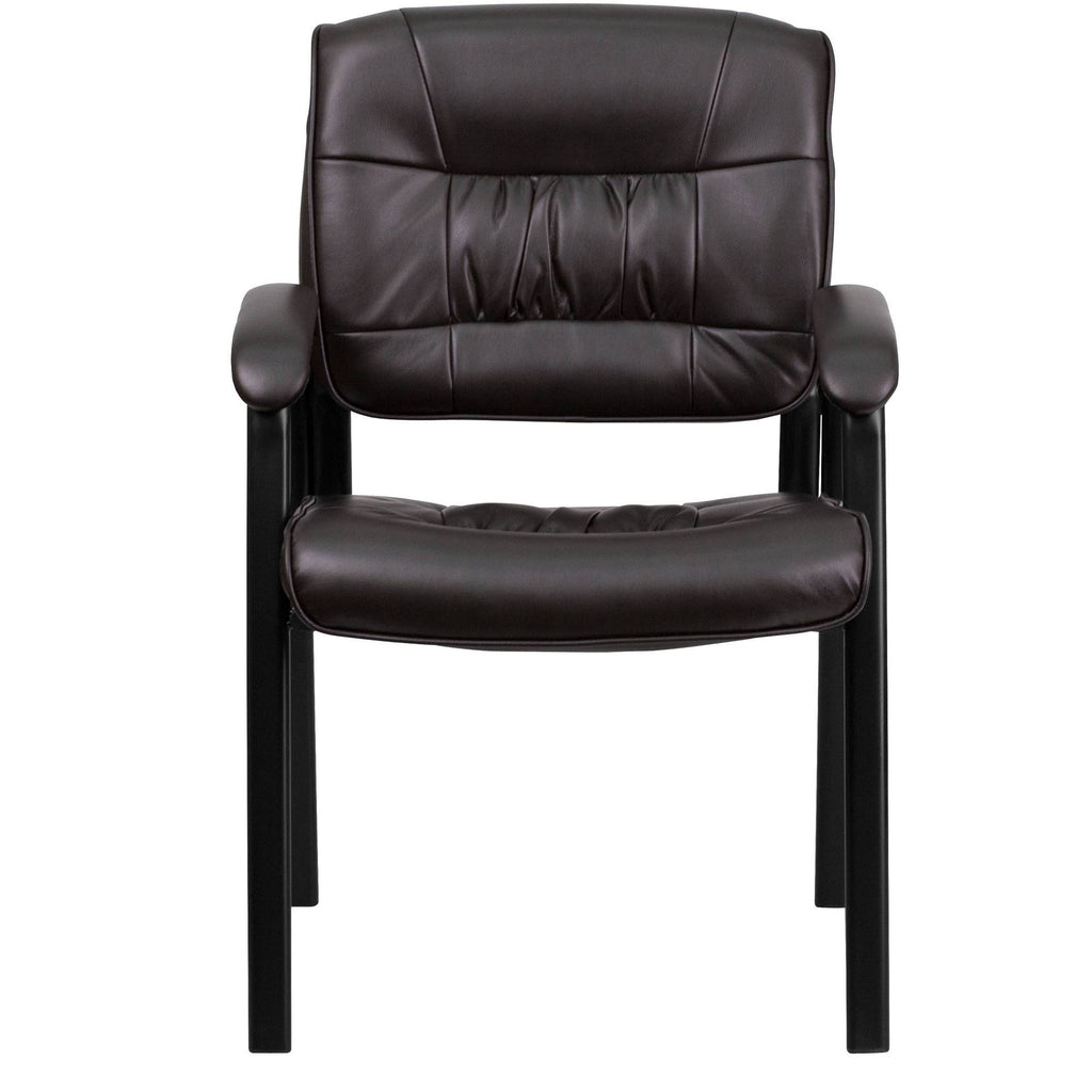 Brown Leather Executive Side Reception Chair with Black Frame Y493677