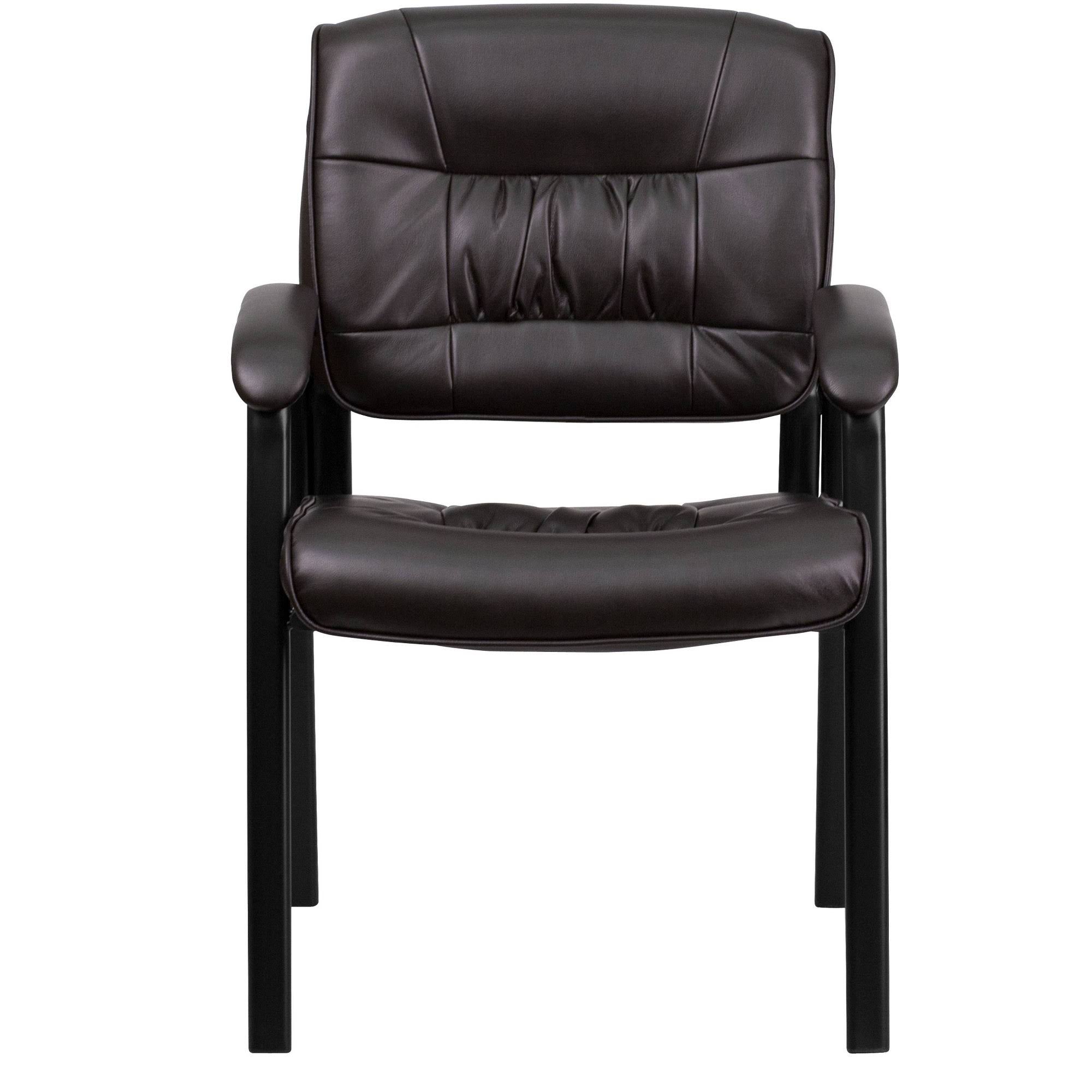 Brown Leather Executive Side Reception Chair with Black Frame Y493677