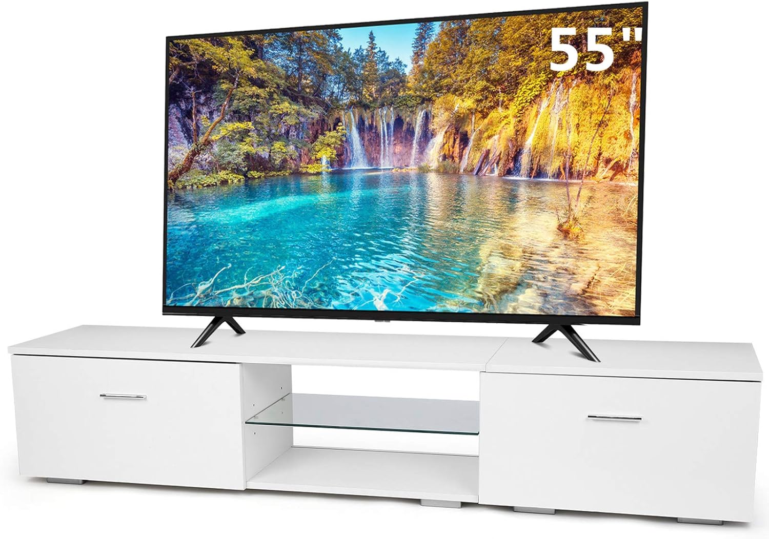 White TV Stand with Cabinet Drawer O664