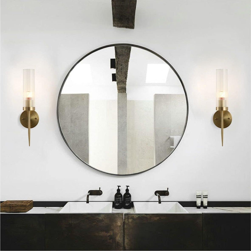 Modern Wall Sconce Clear with Crystal Cylindrical Lampshade 1-Light Brass 2Pack T4025