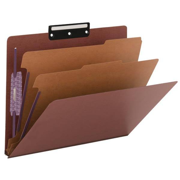 Red Letter Size Pressboard File Folder with Fasteners, 2 Dividers, 10 per Box R7578
