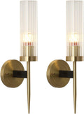 Modern Wall Sconce Clear with Crystal Cylindrical Lampshade 1-Light Brass 2Pack T4025