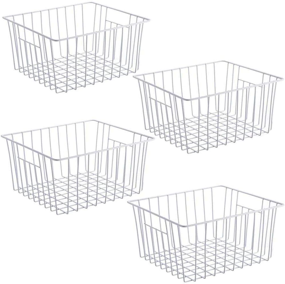 Wire Storage Basket Bins Organizer with Handles, Pearl White, Set of 4 X912625