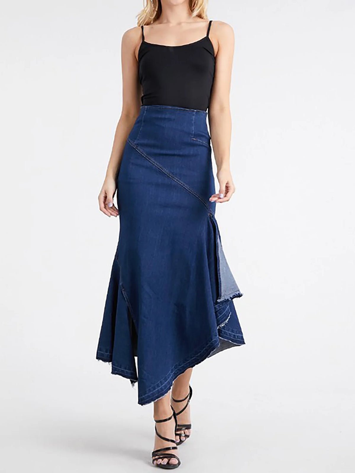 Dark Wash Denim Jean Long Skirt Z1558
